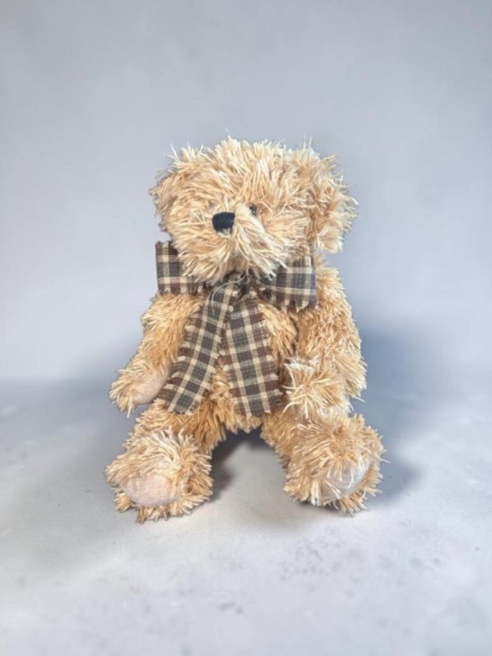 Jerry Elsner Plush Teddy Bear 5” Sitting Brown Plaid Bow Stuffed Animal Toy